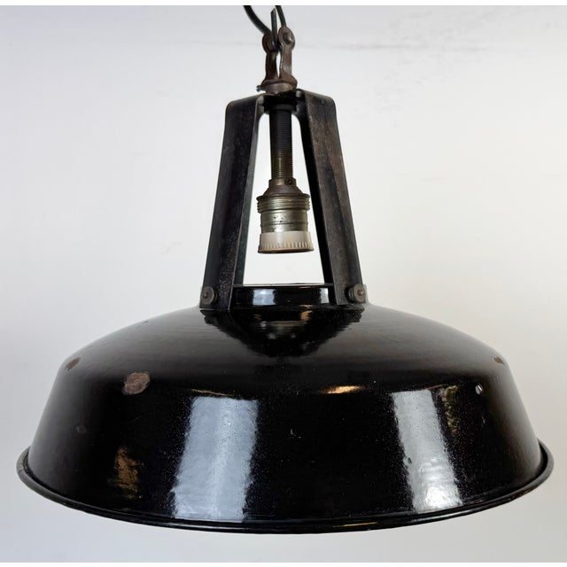 Metal French Industrial Black Enamel Pendant Lamp from Mazda, 1960s For Sale - Image 7 of 18