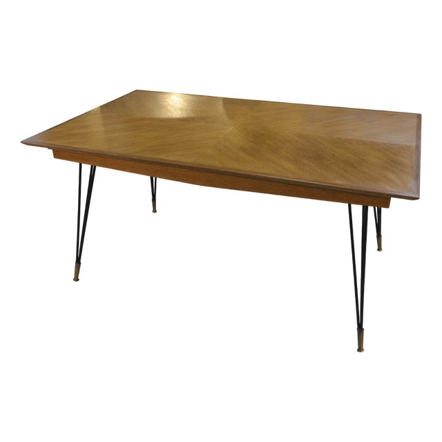 Italian Oak Table with Cast Iron and Bronze Legs, 1960s For Sale