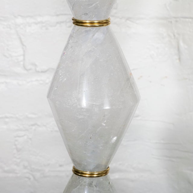 White Pair of diamond shaped polished rock crystal table lamps For Sale - Image 8 of 8