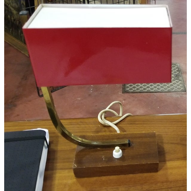 Beautiful Mid Century Modern metal and brass table lamp. Great minimalist 1950s design. Made in Germany. Very rare with a...