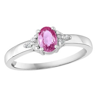 Pink Sapphire and Diamond 14 Karat White Gold Ring, Estate Size 6.5 For Sale