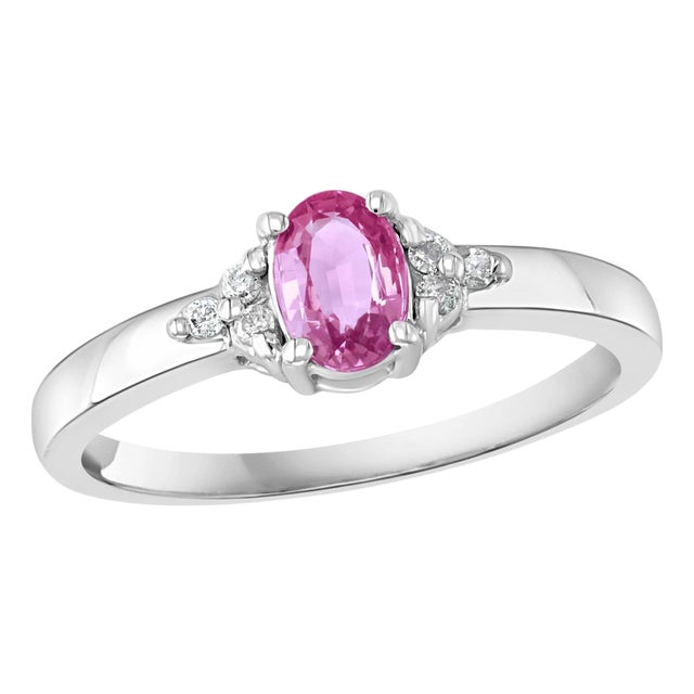 Pink Sapphire and Diamond 14 Karat White Gold Ring, Estate Size 6.5 For Sale
