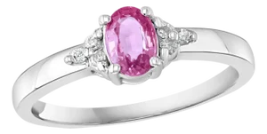 Pink Sapphire and Diamond 14 Karat White Gold Ring, Estate Size 6.5