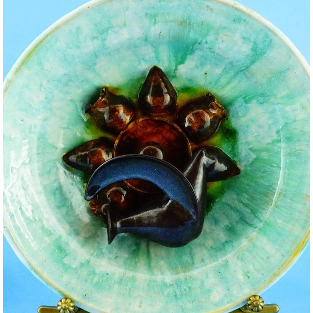 Modernist Art Ceramic Majolica Plate attributed to Jerome Massier, Vallauris, France, 1960s For Sale - Image 3 of 18
