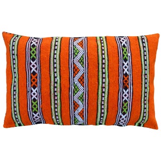 Late 20th Century Orange Striped Moroccan Berber Pillow For Sale