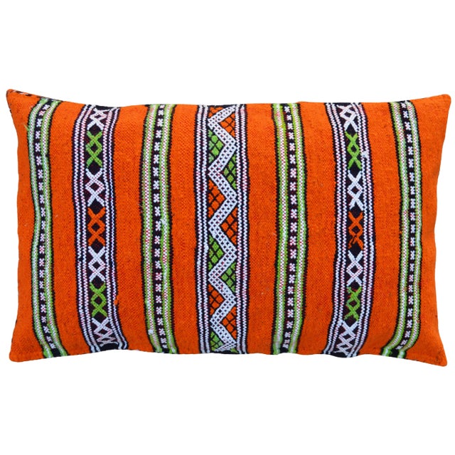 Late 20th Century Orange Striped Moroccan Berber Pillow For Sale