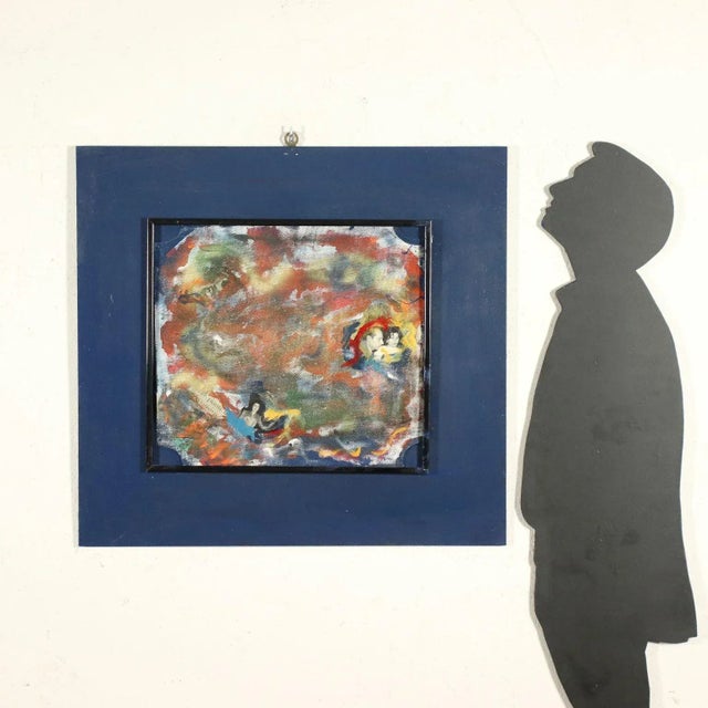 Mixed media: on wood base, dripped paint and paper. Signed and dated on the back. The artist says of himself: 'It is the...