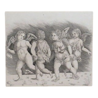 19th C. Antique B & W Altobello Meloni Etching Print of Cupids Cherubs Italian For Sale