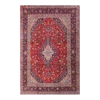 Shabby Chic Persian Red/Blue Wool Rug - 9'8'' X 12'11'' For Sale
