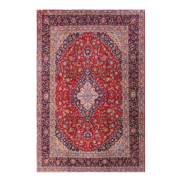 Shabby Chic Persian Red/Blue Wool Rug - 9'8'' X 12'11'' For Sale