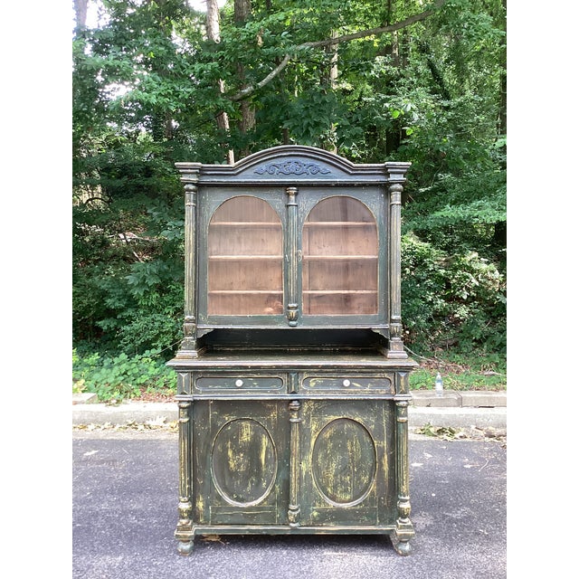Antique Swedish Gustavian Style Painted Pine Two-Piece Hutch Cabinet For Sale - Image 9 of 10