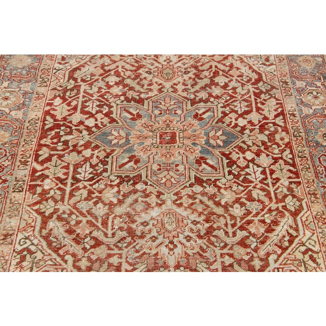 Red 5 X 7 Vintage Persian Heriz Wool Rug in Red With a Medallion Design For Sale - Image 8 of 9