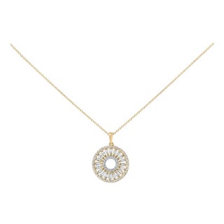 14K Yellow Gold Plated Sterling Silver 1 1/6 Cttw Diamond Sunburst Medallion Pendant Necklace For Sale