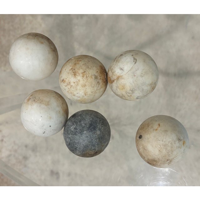 Contemporary Collection of Six Petite Scale Antique Marble River Balls / Stone Spheres For Sale - Image 3 of 10