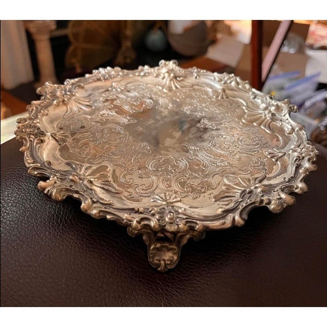 Metal Silverplate Salver by Corbell & Co Round Tray For Sale - Image 7 of 10