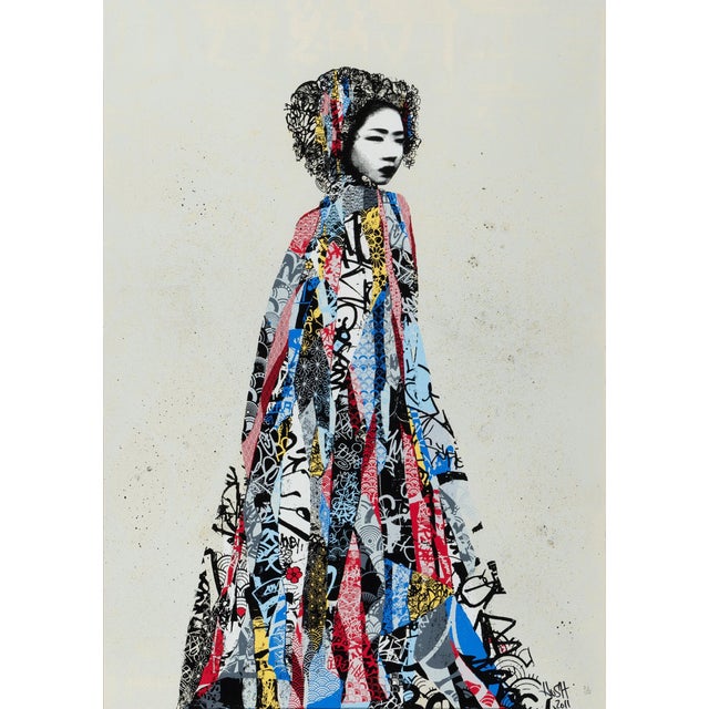 Hand finished screen print in colors with acrylic and spray paint on 300gsm hand made Somerset White Velvet paper with...