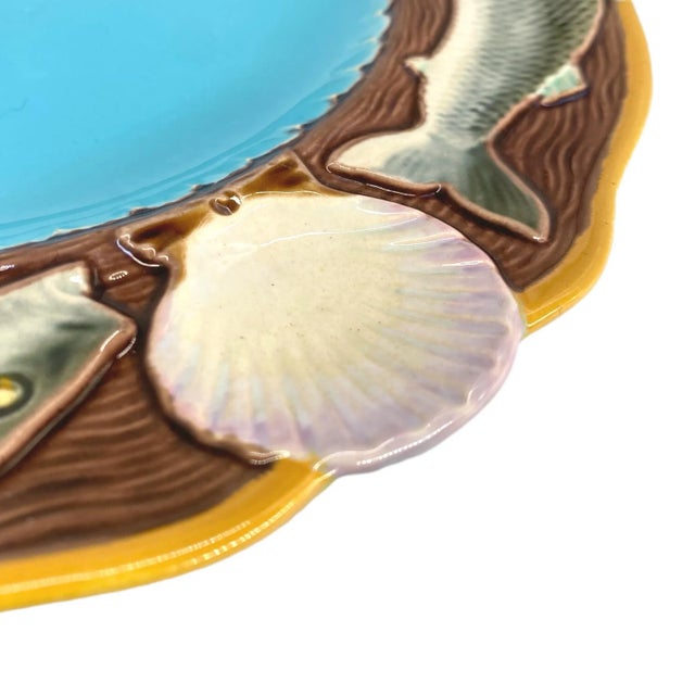 Late 19th Century Minton Majolica Seafood Plate With Fish and Shells, English, Dated 1873 For Sale - Image 5 of 8