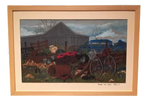 Farm Scene Acrylic Gouache Painting on Board