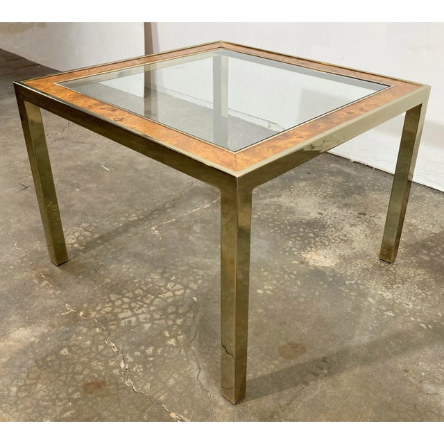 70s  PARSONS table vintage ミッドセンチュリー ポップ Vintage 1960s MCM Parsons Style Burl Wood and Brass Glass
