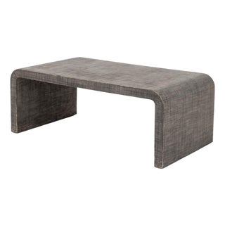 Karl Springer Style Gray Grasscloth Coffee Table For Sale