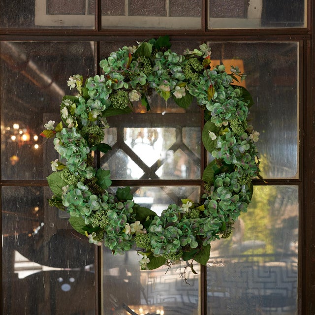Rustic Hydrangea and Seedum Floral Wreath 32"D For Sale - Image 3 of 4