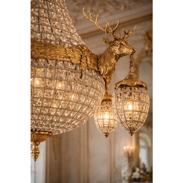 Mid 20th Century Mid-20thC French Louis XVI Gilt Bronze Deer Chandelier For Sale - Image 5 of 9