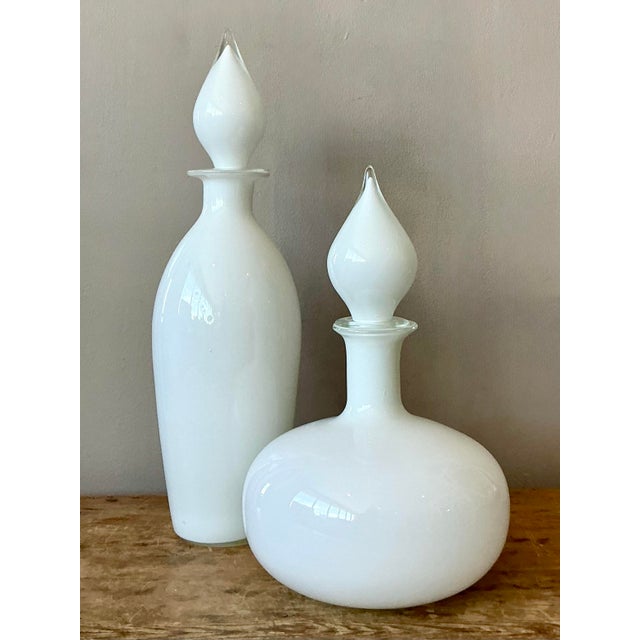 Mid-Century Modern Vintage Boho Blown Glass Decanters - Set of 2 For Sale - Image 3 of 8