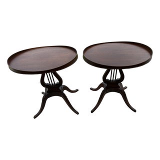 Pair of 1940s Mersman Duncan Phyfe Style Mahogany Lyre Base Side Tables / End Tables For Sale
