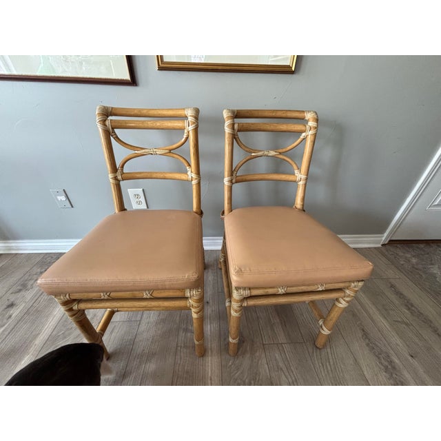 Transitional Vintage Authentic McGuire Bamboo/Rattan/Leather Dining Room Set. Circa Late 1990’s. For Sale - Image 3 of 12