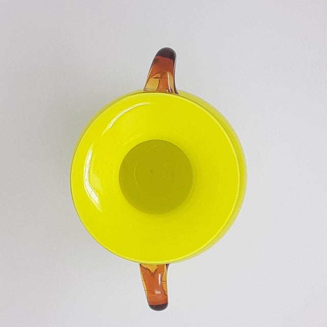 Mid-Century Modern Mid-Century Art Glass Yellow Hand-Blown Amphora Vase For Sale - Image 3 of 11