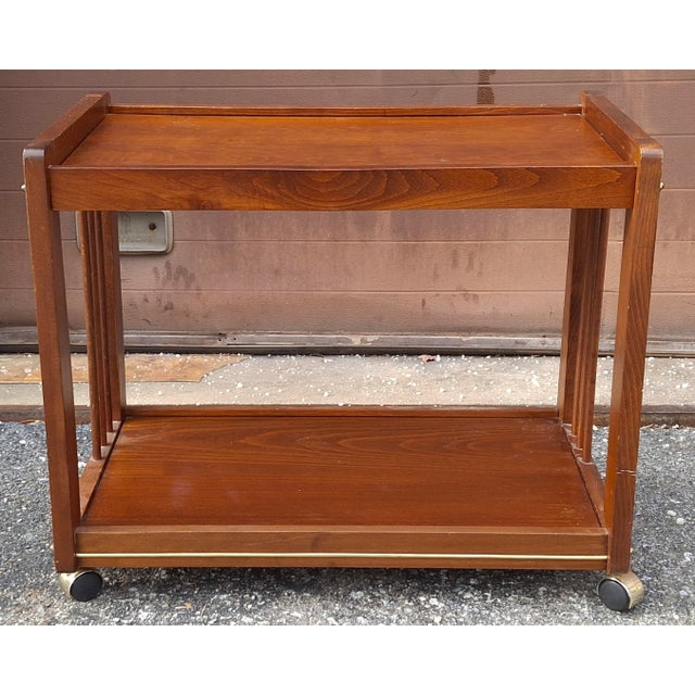 Late 20th Century American Classical Oak Tiered Rolling Bar Cart For Sale - Image 4 of 9