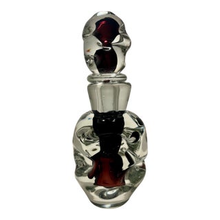 Vintage Murano Icet Art Glass Decanter Cranberry & Clear Sommerso Hand Blown 9.5" For Sale