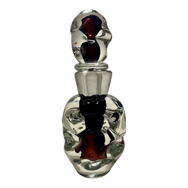 Vintage Murano Icet Art Glass Decanter Cranberry & Clear Sommerso Hand Blown 9.5" For Sale