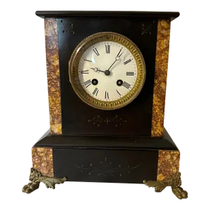 19th Century French Slate Stone & Red Marble Mantel Clock