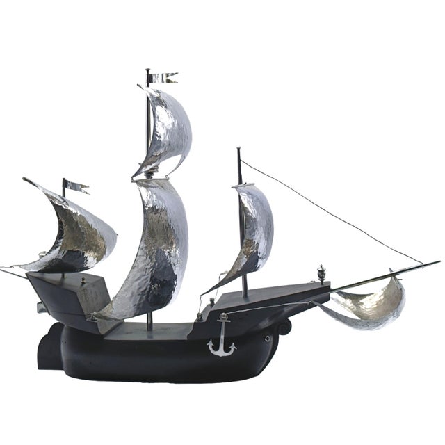Gio Ponti, Black Wood and Hammered Metal Sailing Ship, 1960s, Metal and Compressed Wood For Sale - Image 10 of 10