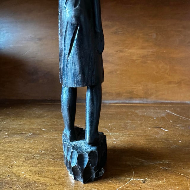 Hand Carved Angola Wood Sculpture Woman Carrying Water Jar African Folk Art 10” For Sale - Image 11 of 12