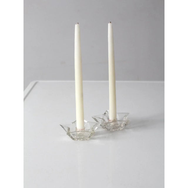 Mid-Century Modern Vintage Cut Glass Star Shaped Candle Holders Pair For Sale - Image 3 of 11