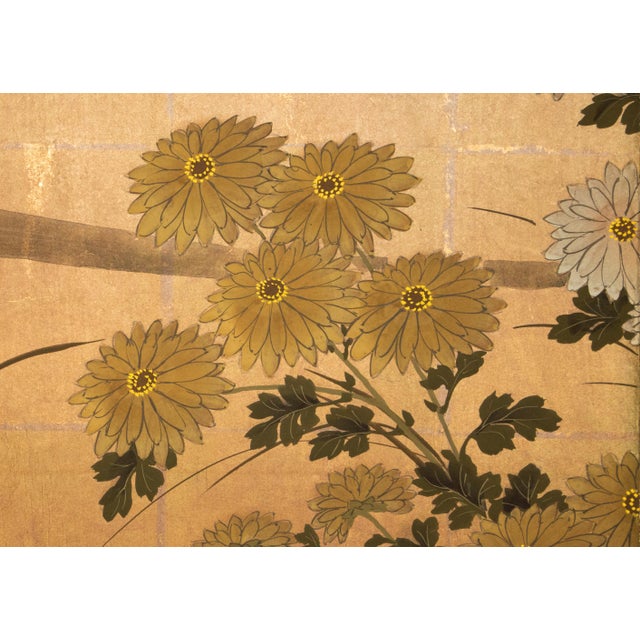 Sienna "Flowers of the Four Seasons", 1970s Showa Era Japanese Painted Byobu Screen For Sale - Image 8 of 18