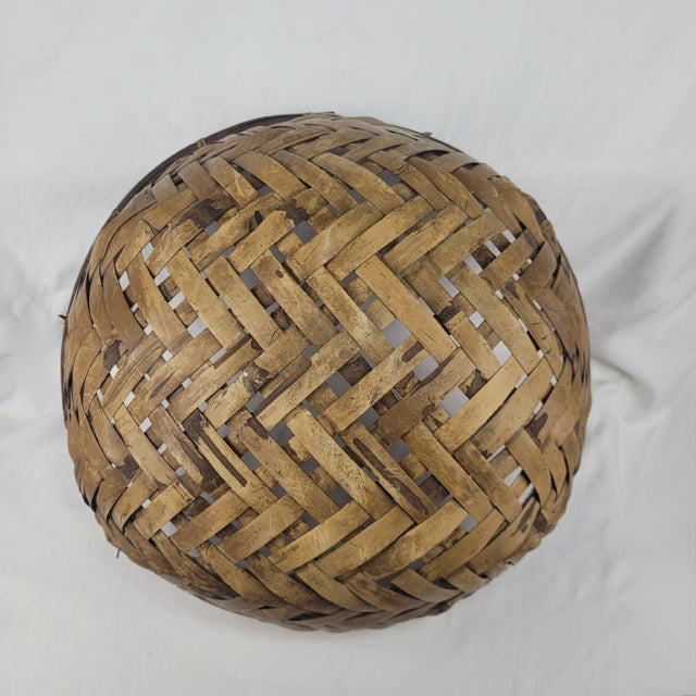 Wood Vintage Hand Woven Bamboo Winnowing Basket Deep Round Rustic Boho Farmhouse For Sale - Image 7 of 9