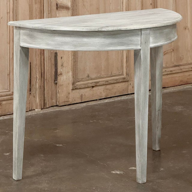 Pair of 19th Century French Directoire Whitewashed Oak Demi Lune Consoles For Sale - Image 12 of 18