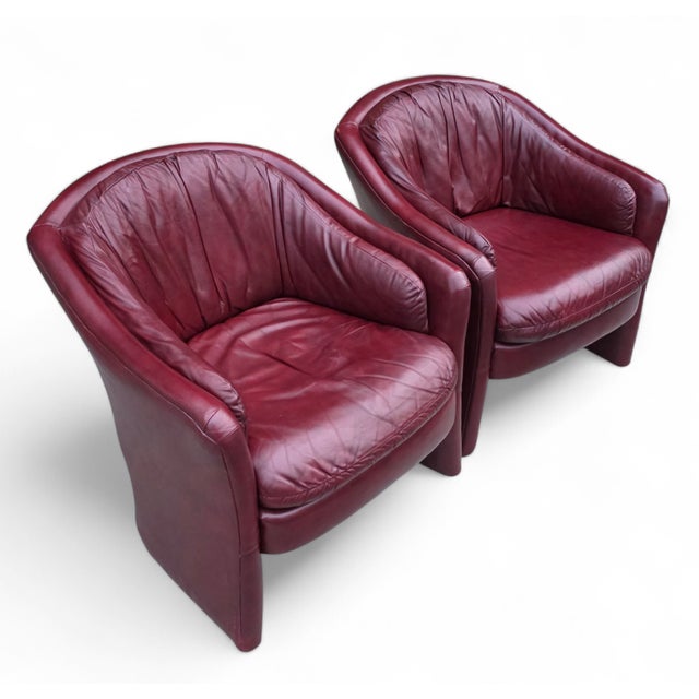 Mid 20th Century Pair of Vintage Oxblood Leathercraft Postmodern Lounge/Club Chairs For Sale - Image 5 of 14