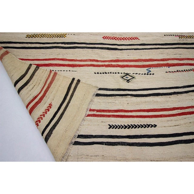 Mid 20th Century Vintage Turkish Striped Wool Kilim Rug - 6′10″ × 9′7″ For Sale - Image 5 of 7