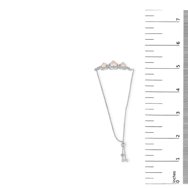 Early 21st Century .925 Sterling Silver Created Opal Triple Heart and White Sapphire Bolo Bracelet For Sale - Image 5 of 5