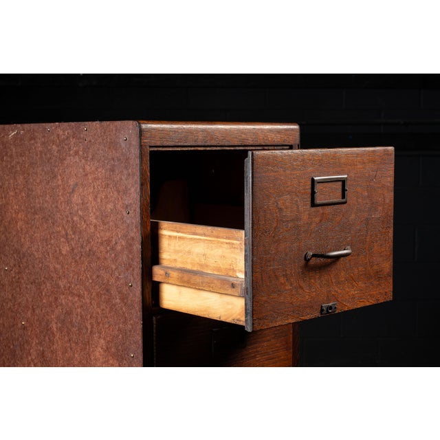 Antique Oak Filing Cabinet With Japanned Hardware For Sale - Image 10 of 17