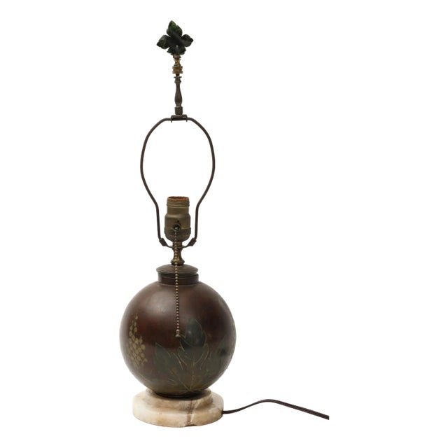 French Dinanderie Art Deco Bronze Table Lamp 22"H x 6" diam Harp: 9.5" H