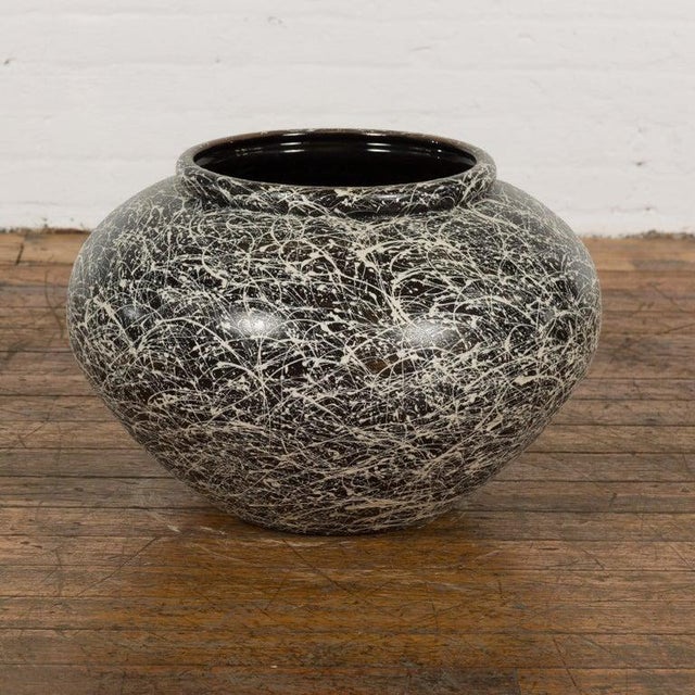 Mid-Century Modern Prem Collection Artisan Made Black & White Planter with Dripping Décor For Sale - Image 3 of 12