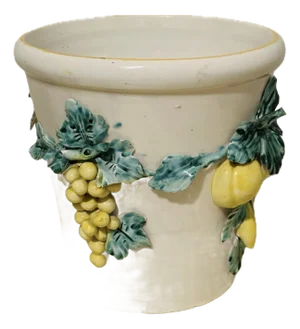 Vintage Italian Majolica Jardinière With Grapes & Lemons