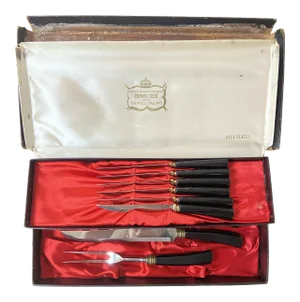 Vintage Crown Crest Sheffield Gold Plated Knife Set- 9 Pieces