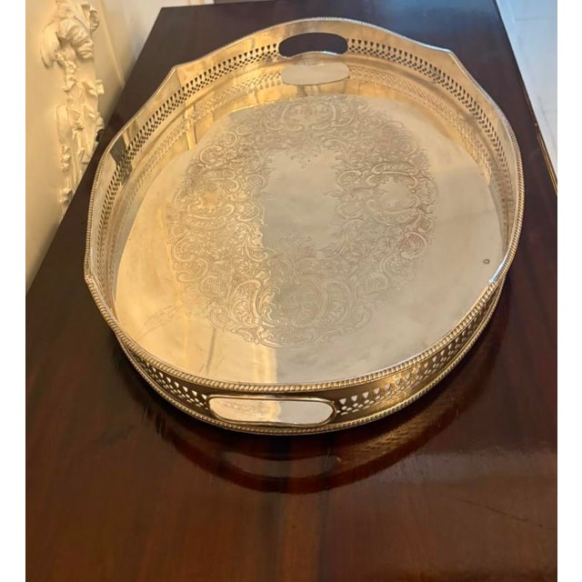 Silver Antique Edwardian Engraved Silver-Plated Tea Serving Tray from Mappin & Webb, 1900 For Sale - Image 8 of 13