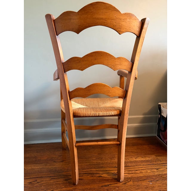 1990s Pair of Ladder Back Straw Seat Chairs For Sale In Chicago - Image 6 of 11